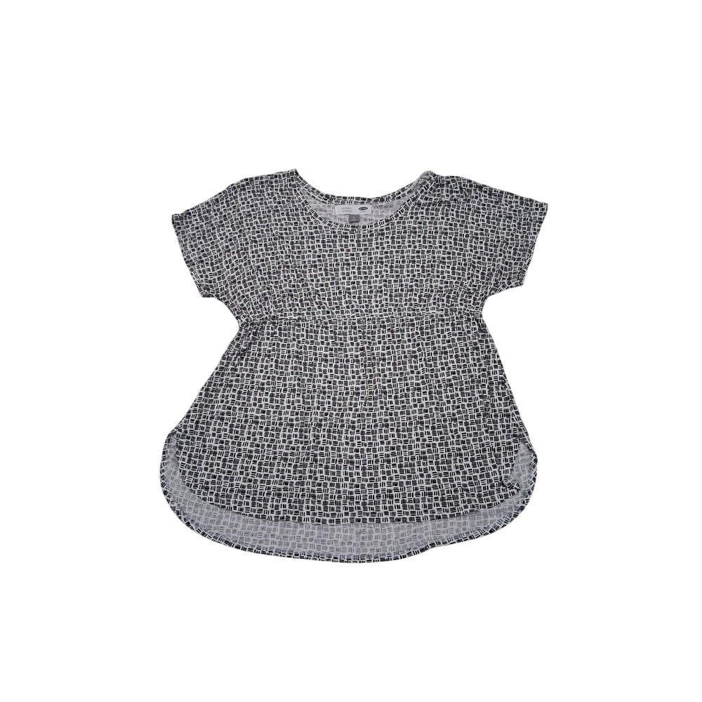 Old Navy Maternity Top Large Black White Geometric Dash Empire Waist High Low